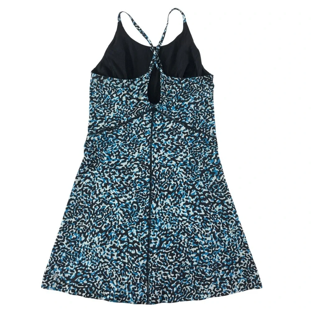 Athleta Infinity Printed Dress Clouded Leopard Blue XS Built in Shorts $119 Golf